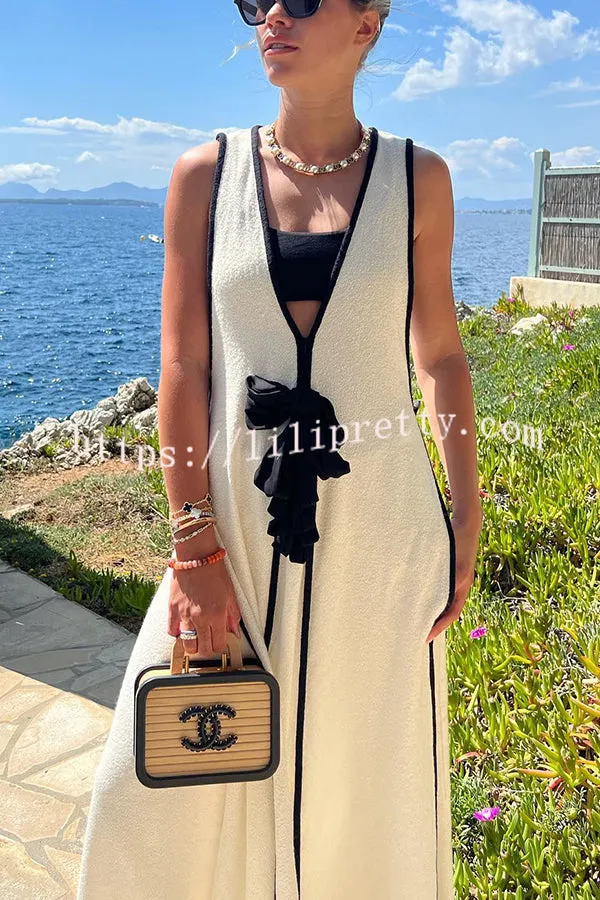 Lilipretty Boat Date Knit Contrast Self Tie Flowy Oversized Maxi Dress