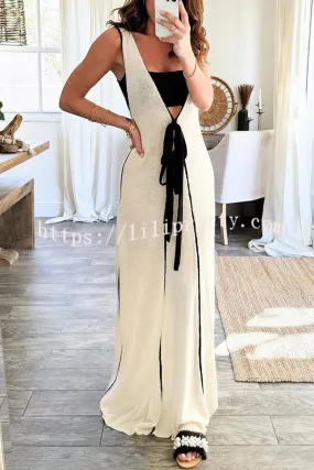 Lilipretty Boat Date Knit Contrast Self Tie Flowy Oversized Maxi Dress