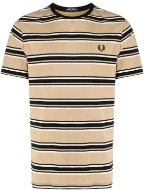 logo-embroidered striped cotton T-shirt
