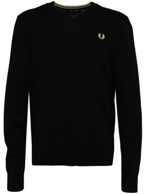 logo-embroidered V-neck jumper