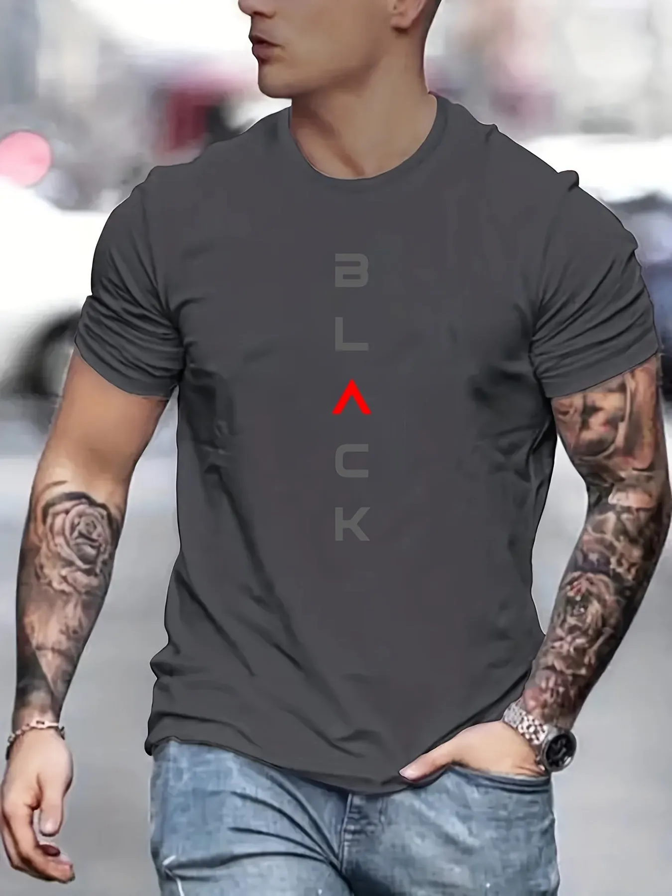 Men's Black Graphic Tee  Stylish Summer Comfort