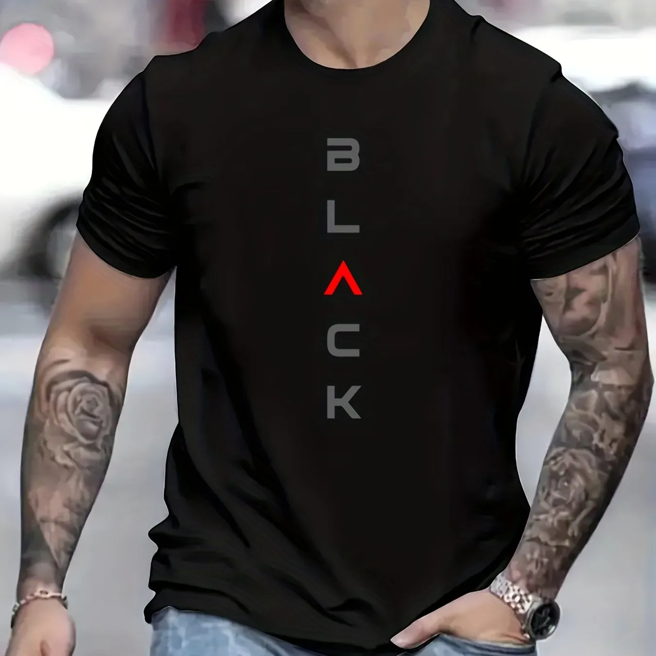 Men's Black Graphic Tee  Stylish Summer Comfort