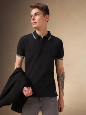 Men's Charcoal Solid Polo Collar Half Sleeves T-shirt