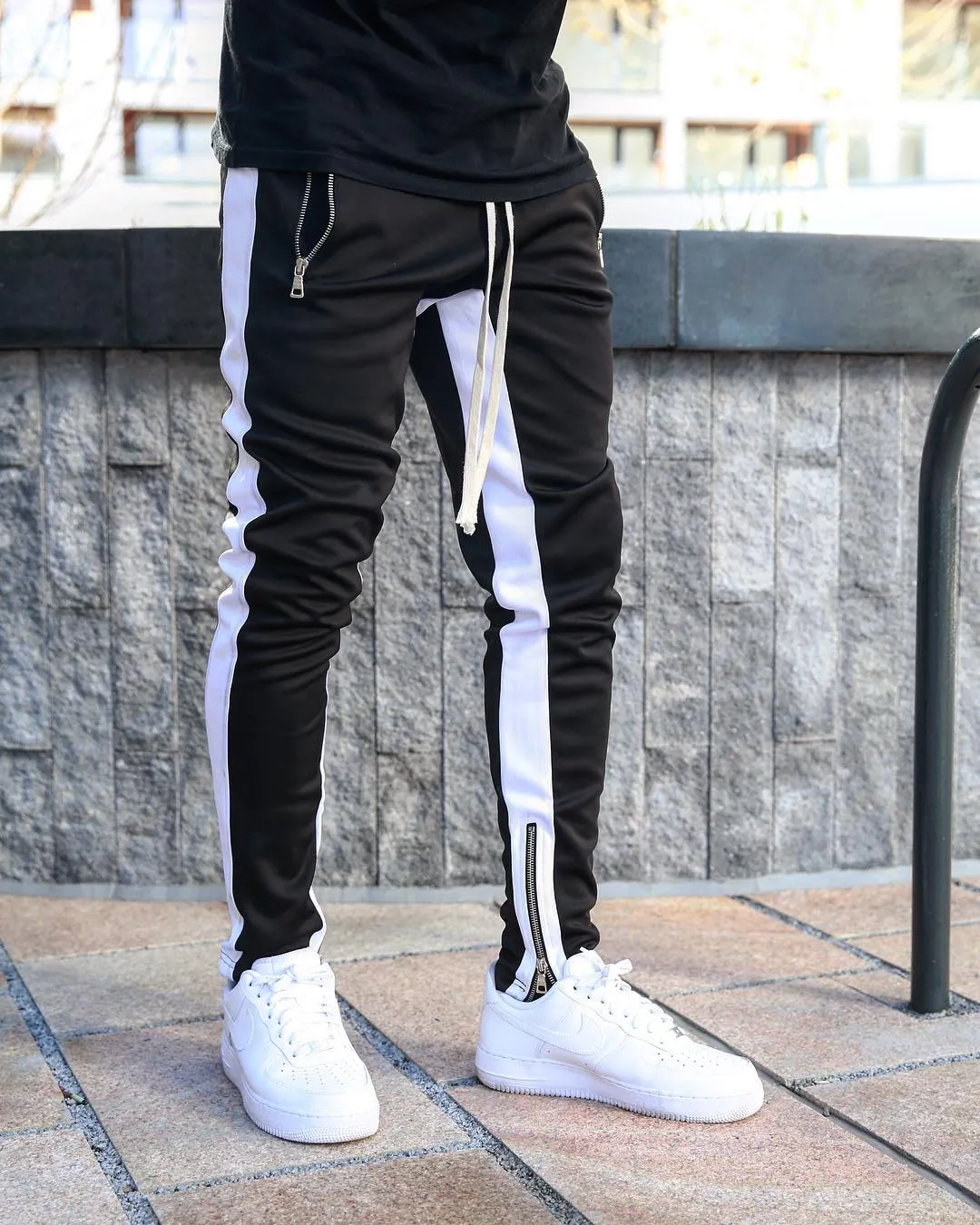 Mens Joggers Casual Pants Fitness Men Sportswear Tracksuit Skinny Sweatpants Trousers Black Gym flat