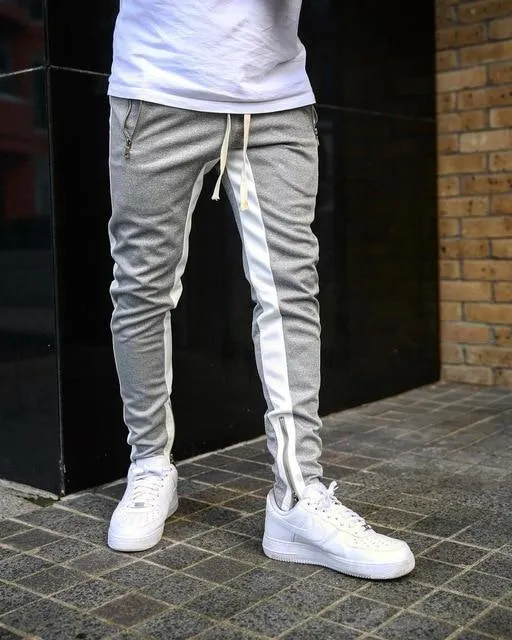 Mens Joggers Casual Pants Fitness Men Sportswear Tracksuit Skinny Sweatpants Trousers Black Gym flat