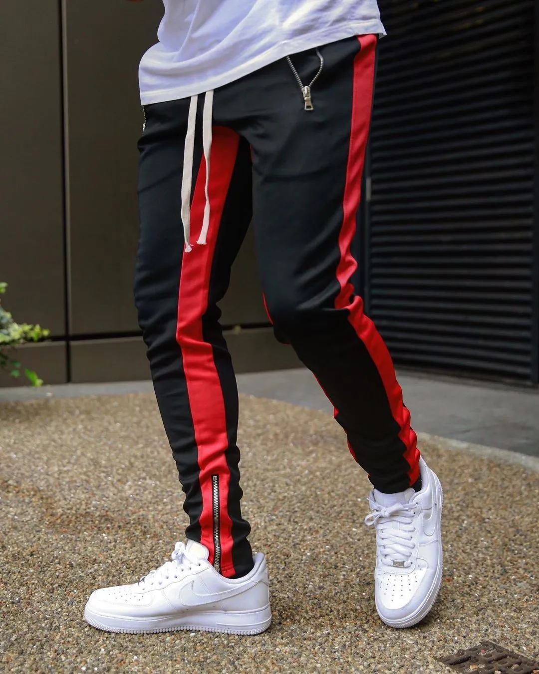 Mens Joggers Casual Pants Fitness Men Sportswear Tracksuit Skinny Sweatpants Trousers Black Gym flat