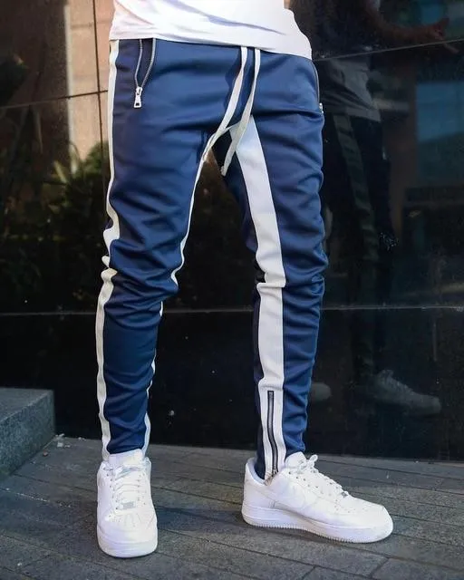 Mens Joggers Casual Pants Fitness Men Sportswear Tracksuit Skinny Sweatpants Trousers Black Gym flat