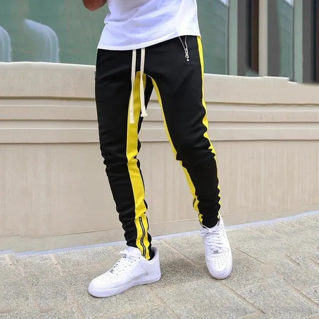 Mens Joggers Casual Pants Fitness Men Sportswear Tracksuit Skinny Sweatpants Trousers Black Gym flat