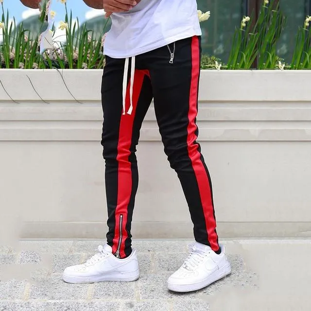 Mens Joggers Casual Pants Fitness Men Sportswear Tracksuit Skinny Sweatpants Trousers Black Gym flat