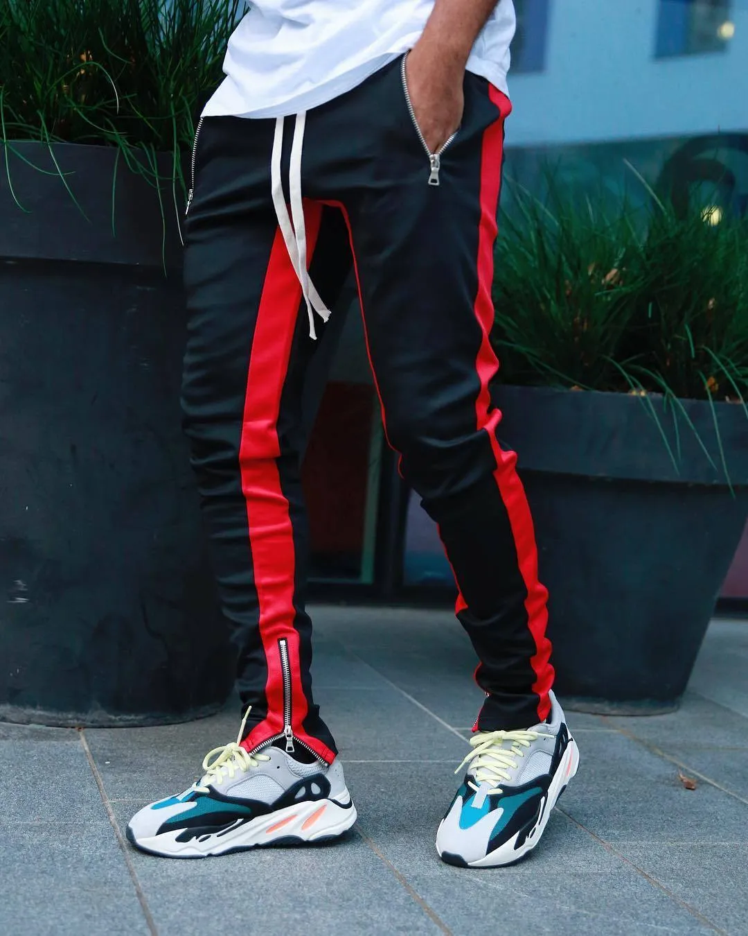 Mens Joggers Casual Pants Fitness Men Sportswear Tracksuit Skinny Sweatpants Trousers Black Gym flat
