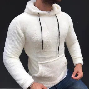 Men's Solid Color Lapel Long Sleeve Hoodie Sweater - Cotton Blend