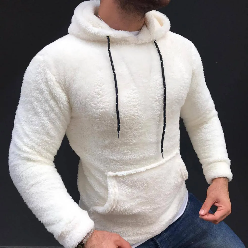 Men's Solid Color Lapel Long Sleeve Hoodie Sweater - Cotton Blend