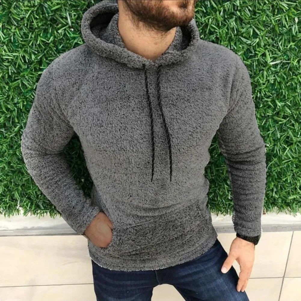 Men's Solid Color Lapel Long Sleeve Hoodie Sweater - Cotton Blend