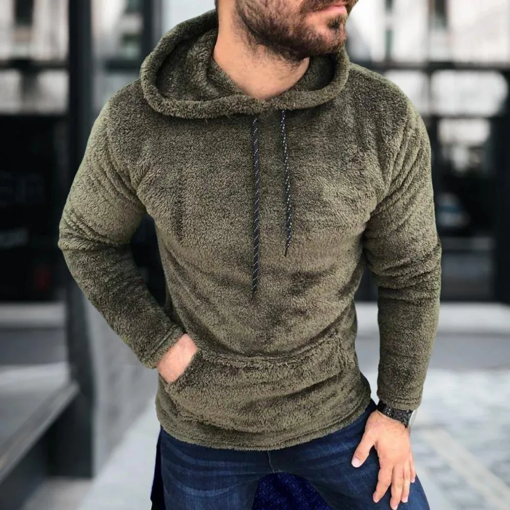 Men's Solid Color Lapel Long Sleeve Hoodie Sweater - Cotton Blend