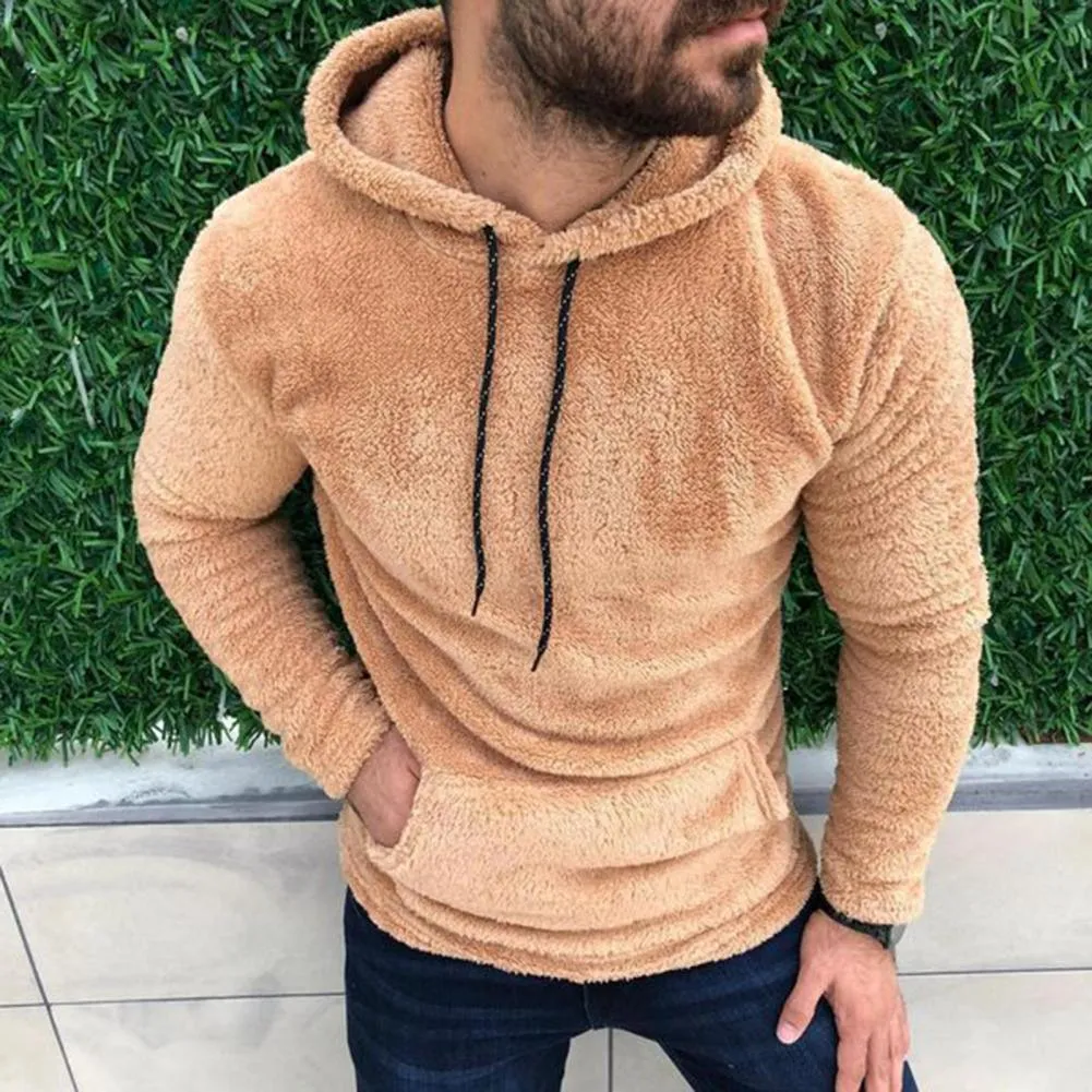 Men's Solid Color Lapel Long Sleeve Hoodie Sweater - Cotton Blend