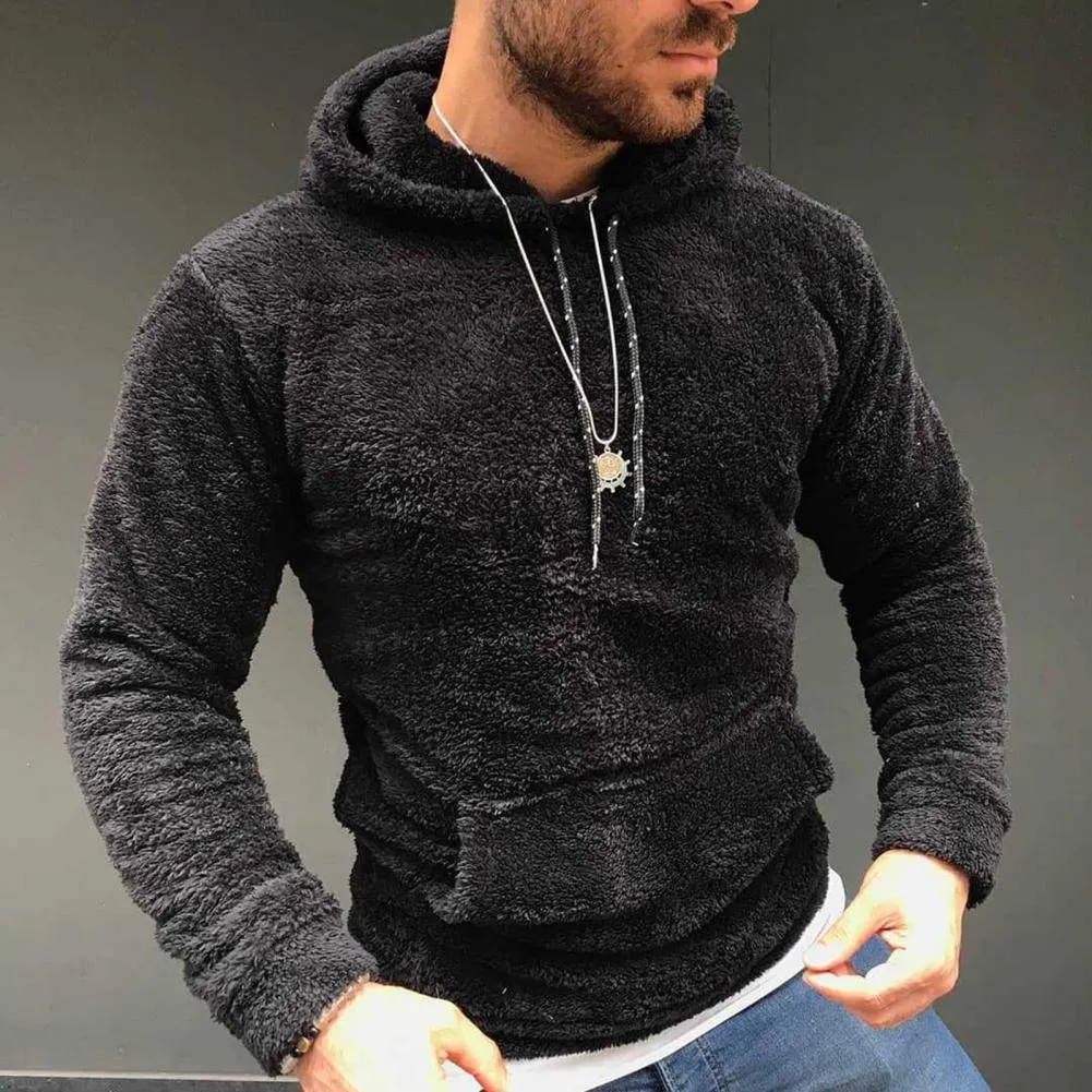 Men's Solid Color Lapel Long Sleeve Hoodie Sweater - Cotton Blend