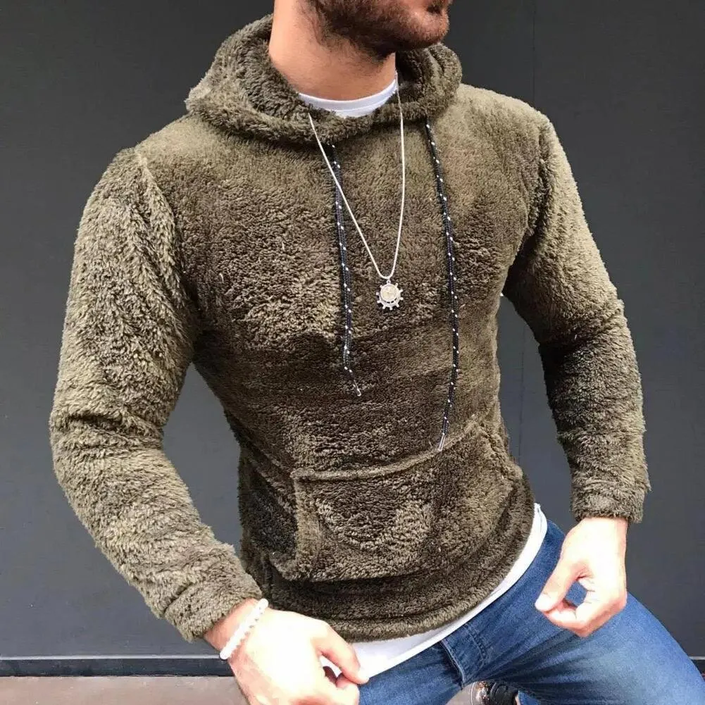 Men's Solid Color Lapel Long Sleeve Hoodie Sweater - Cotton Blend