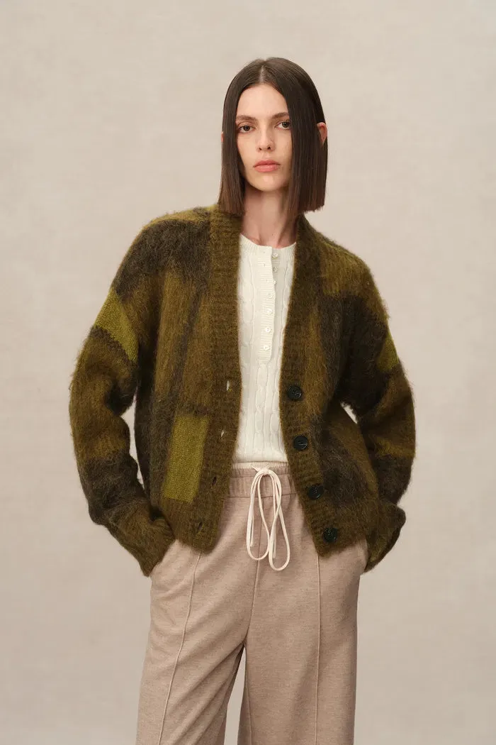 Nacton Plaid Cardigan in Baby Alpaca Blend Knit