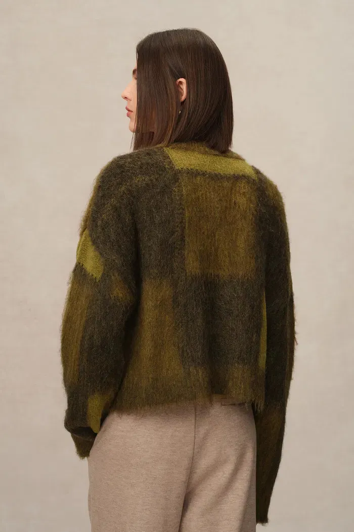 Nacton Plaid Cardigan in Baby Alpaca Blend Knit