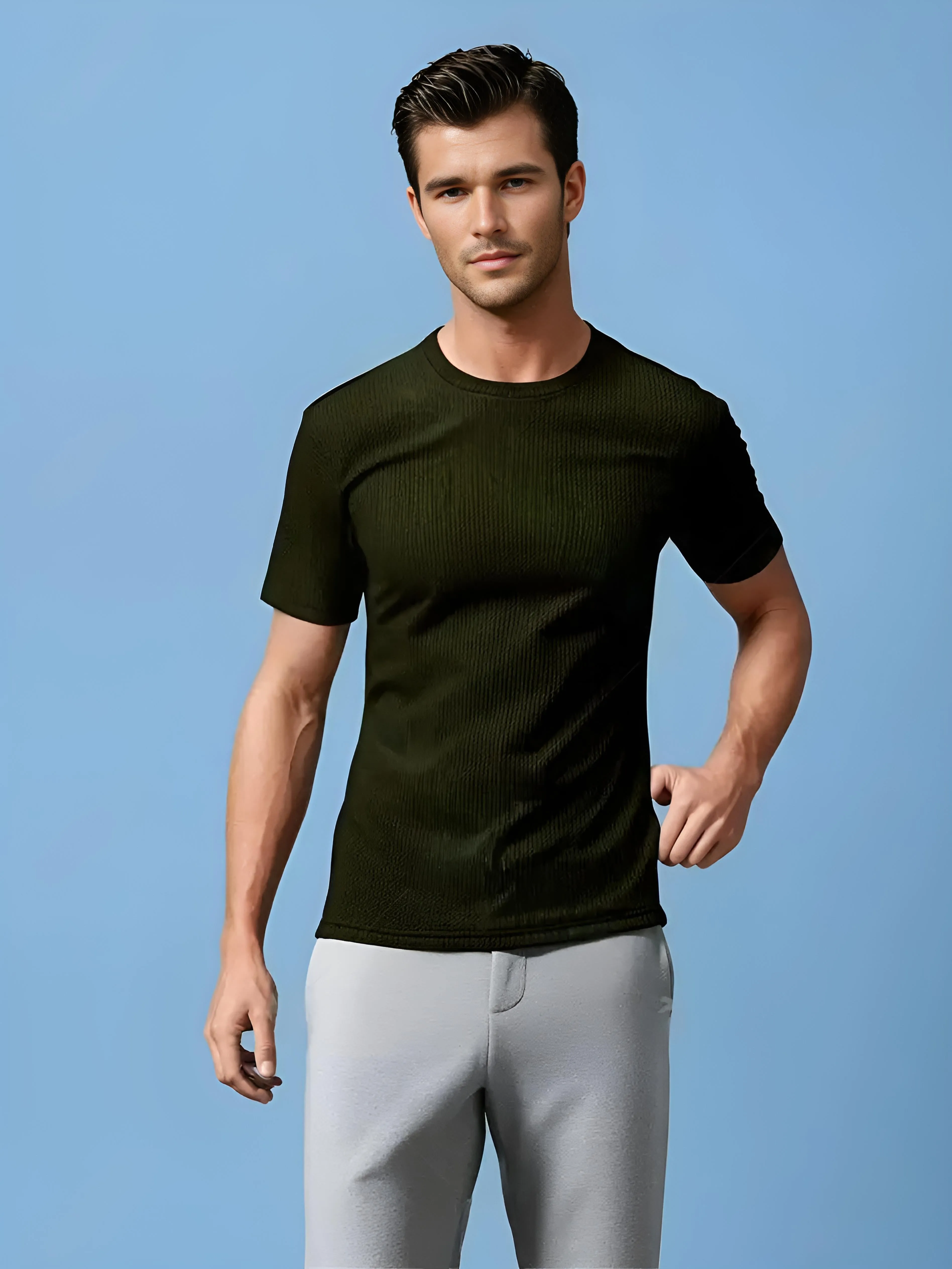 Olive Ribbed T-Shirt