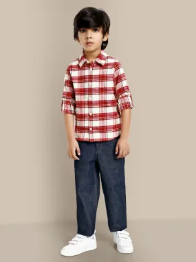 Parker Timeless Cotton Red Checks Boys Shirt