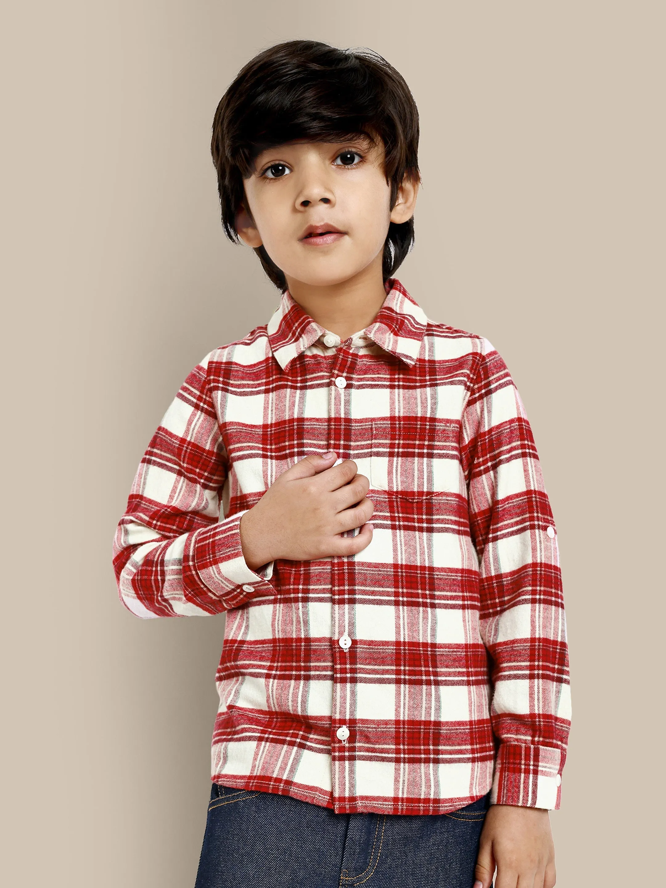 Parker Timeless Cotton Red Checks Boys Shirt