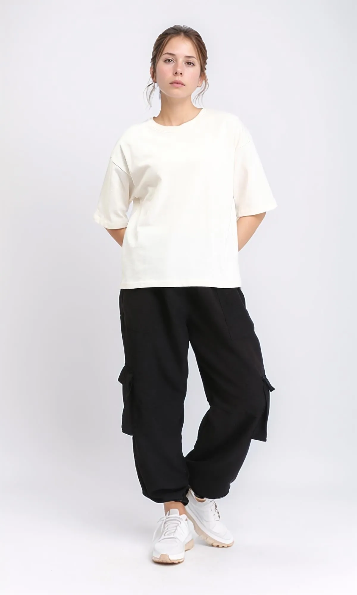 R209221 - Elbow Sleeves Solid Basic Tee - Off-White