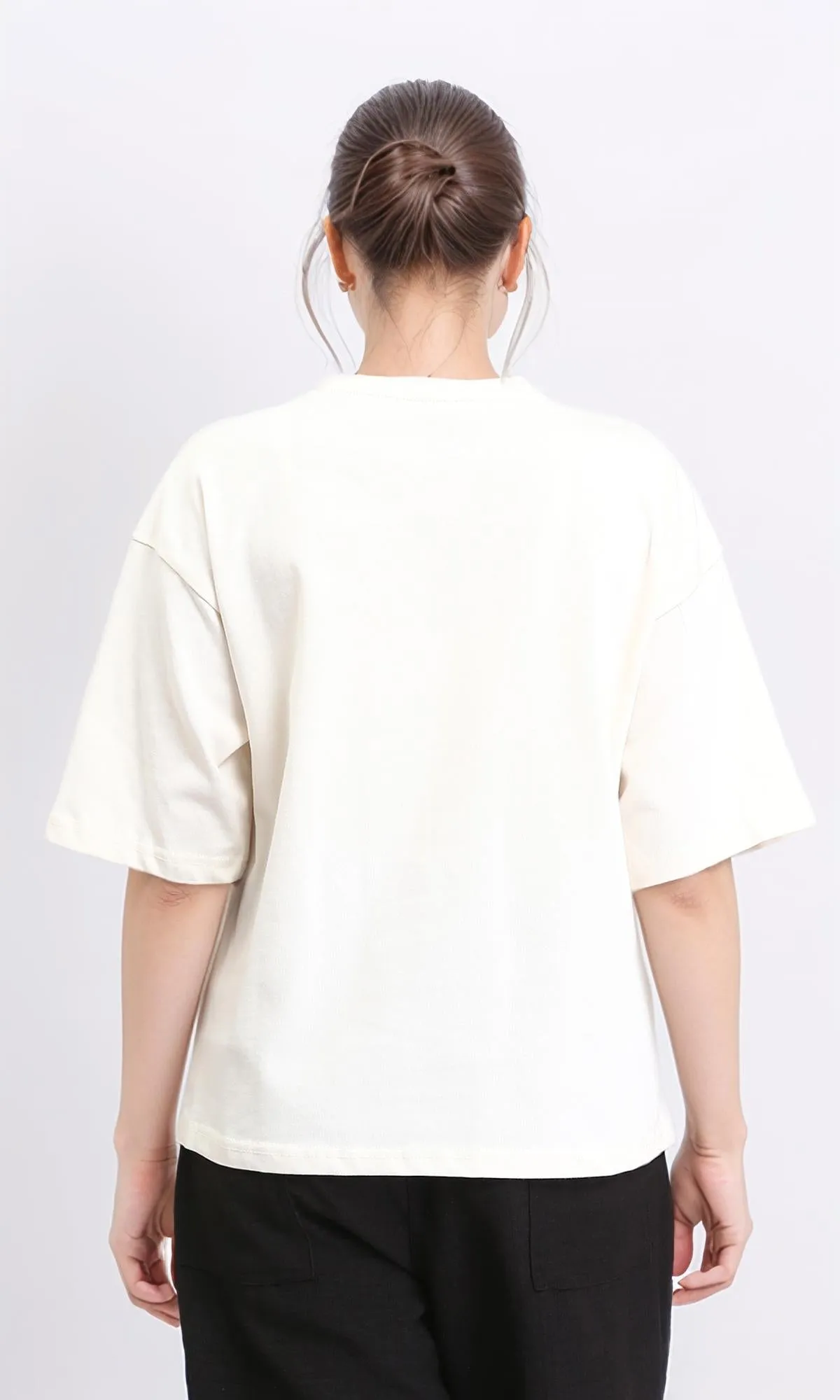 R209221 - Elbow Sleeves Solid Basic Tee - Off-White