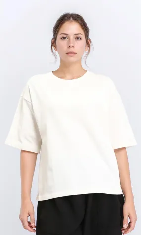 R209221 - Elbow Sleeves Solid Basic Tee - Off-White