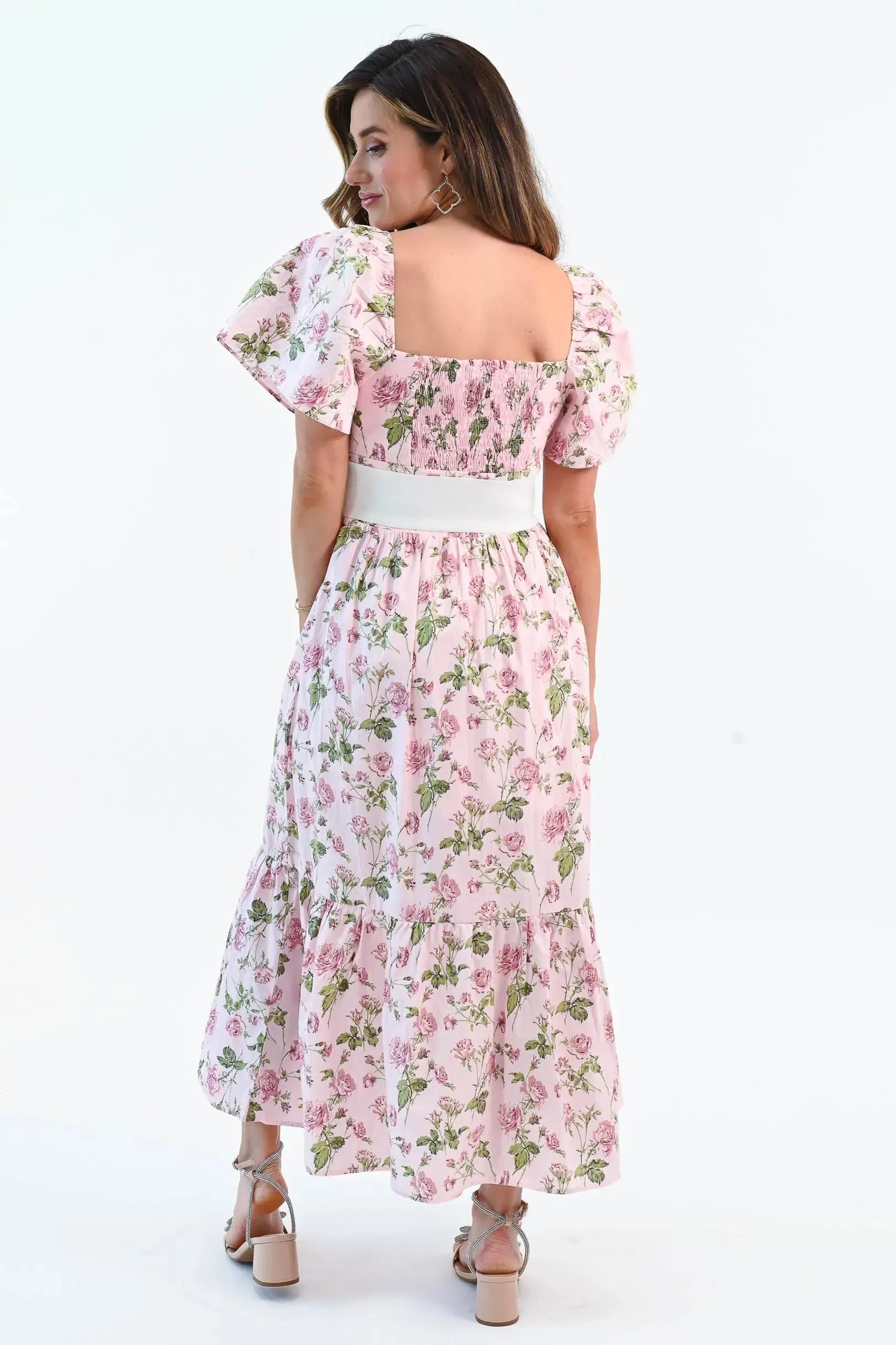 Sending You Love Bow Belt Floral Flutter Sleeve Dress