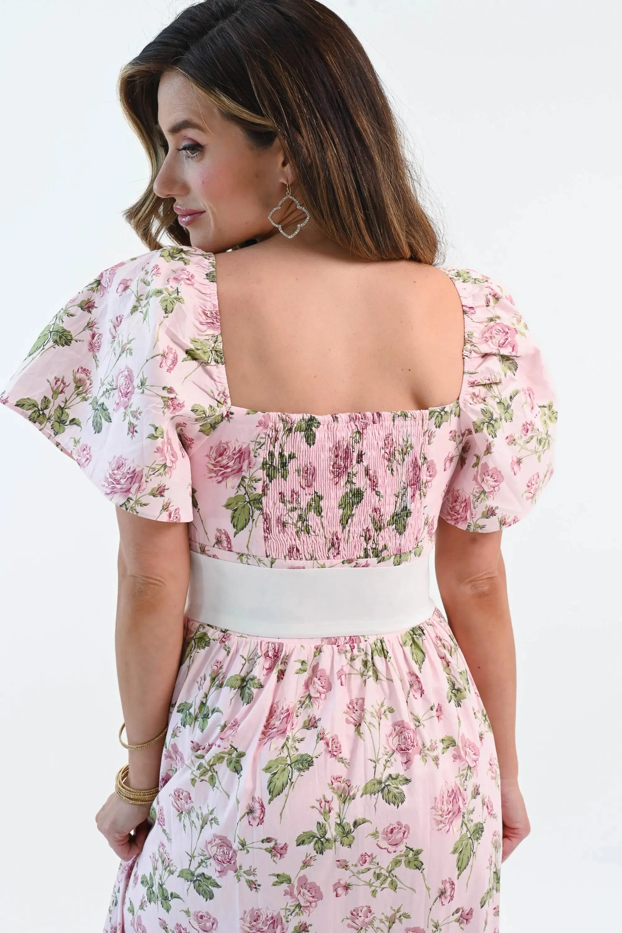 Sending You Love Bow Belt Floral Flutter Sleeve Dress