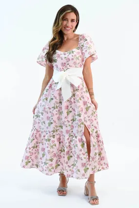 Sending You Love Bow Belt Floral Flutter Sleeve Dress