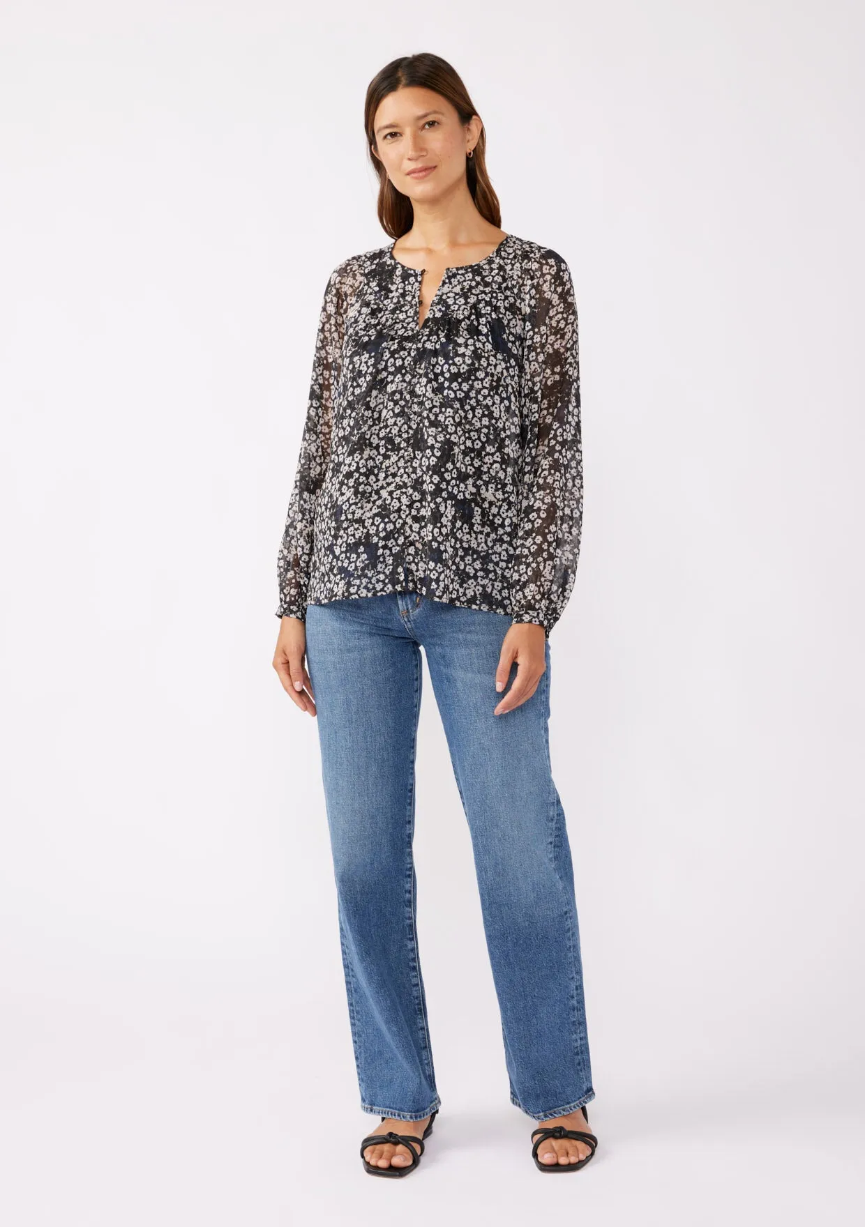 Shirred Yoke Button-Down Blouse