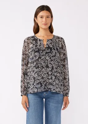 Shirred Yoke Button-Down Blouse