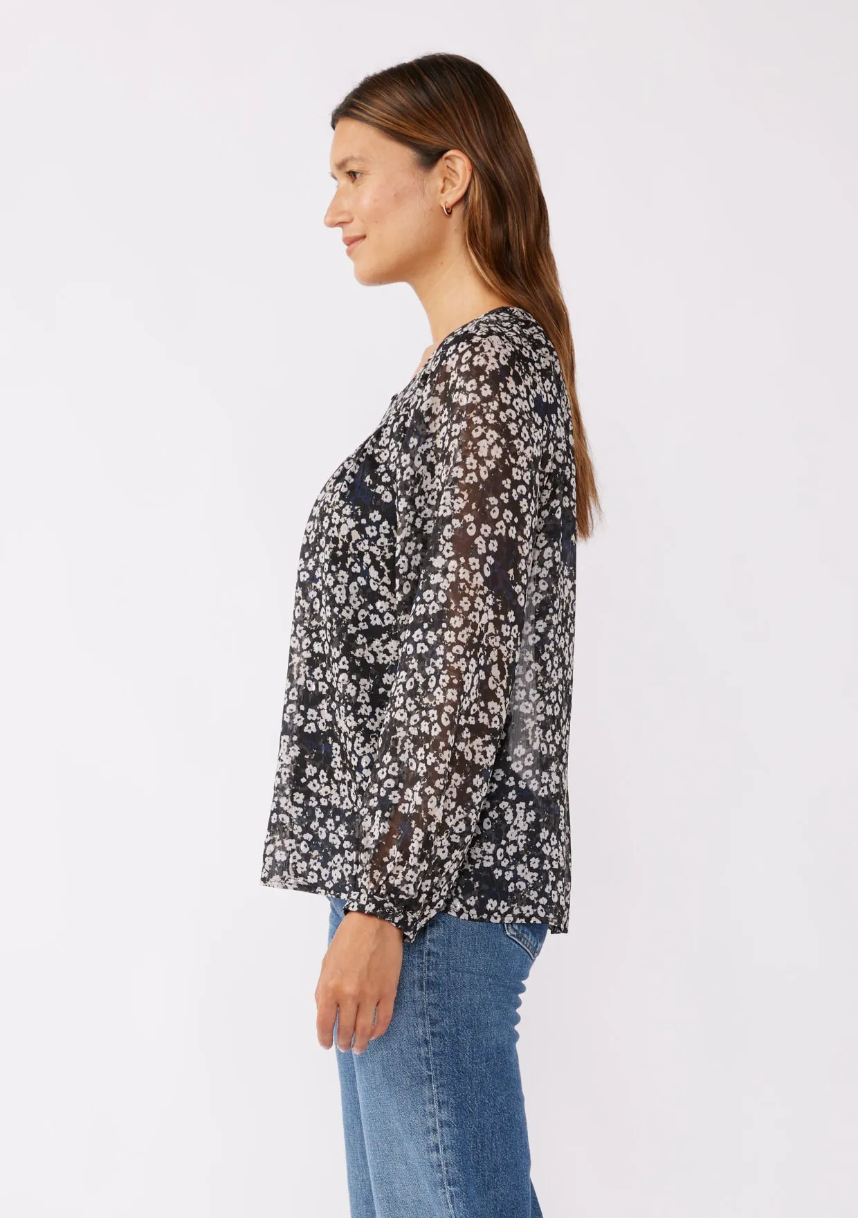 Shirred Yoke Button-Down Blouse