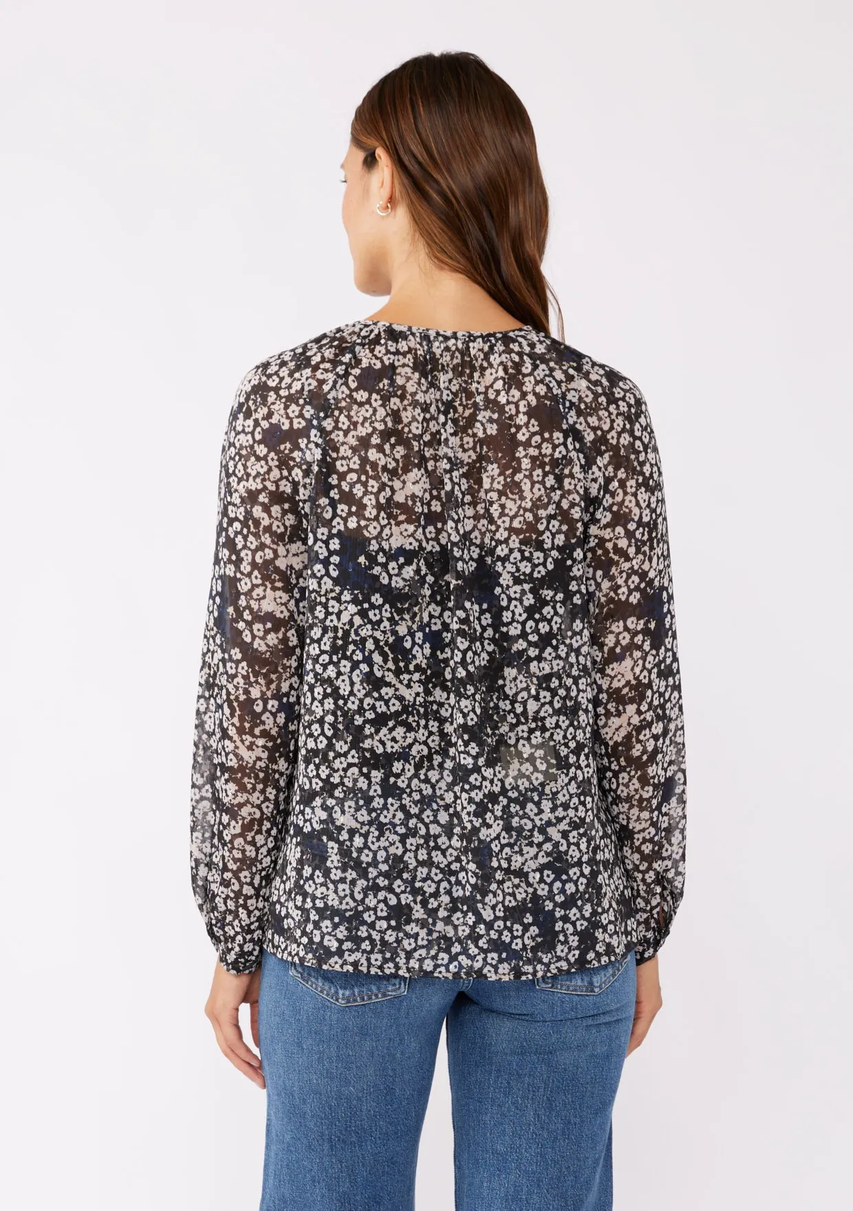Shirred Yoke Button-Down Blouse