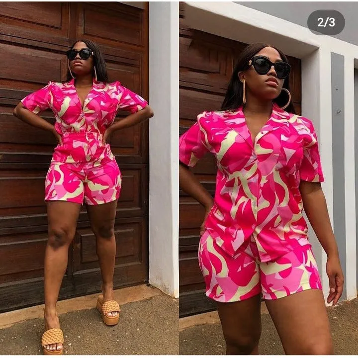 Sleeve Shirts with Elastic Waist Shorts Set