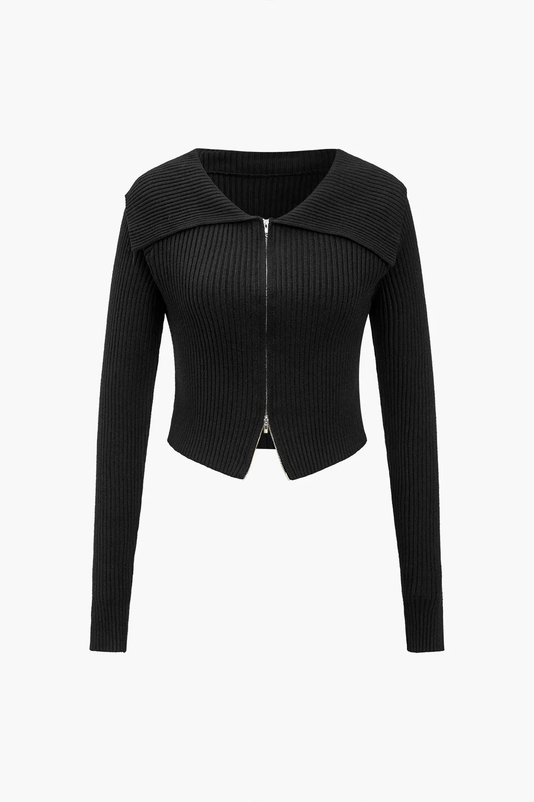 Solid Knit Zipper Hırka
