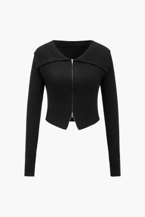Solid Knit Zipper Hırka