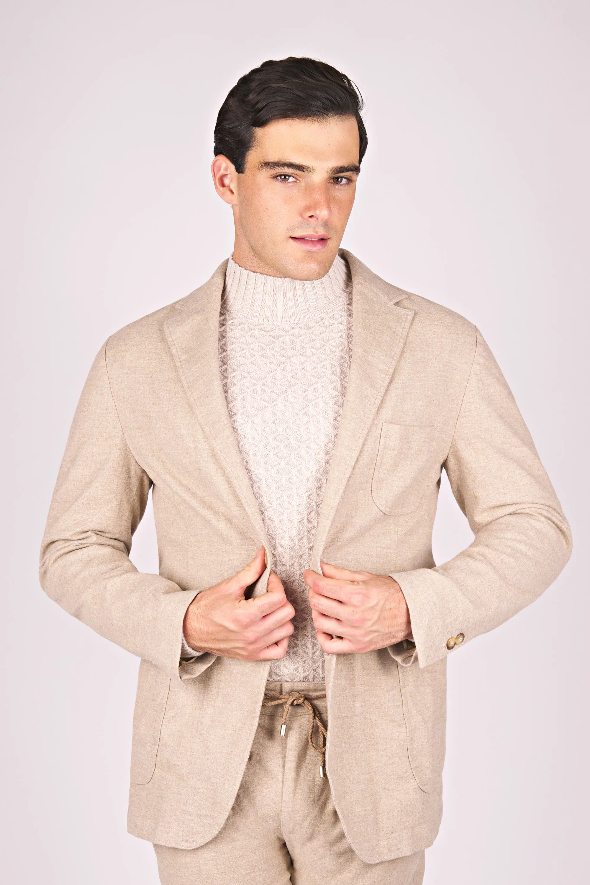 Stonewashed Melange Jersey Cotton Unlined Jacket