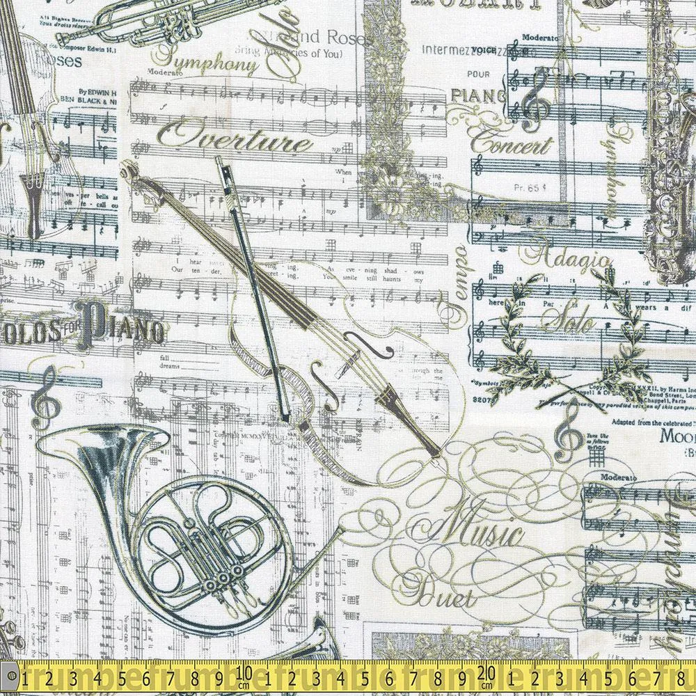Timeless Treasures - Metallic Musical Patchwork - Antique