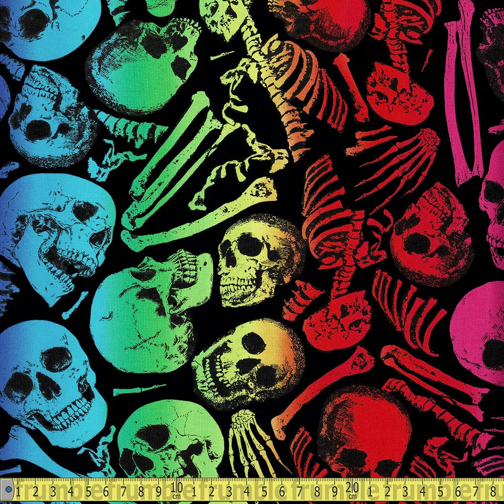 Timeless Treasures - Rainbow Skeletons - Black