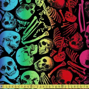 Timeless Treasures - Rainbow Skeletons - Black