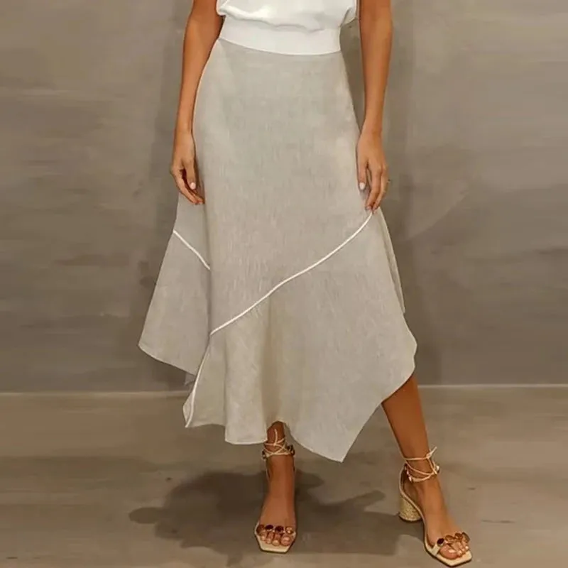 UAKISS  -  2024 Spring Fashion Two Piece Sets Women Sexy V Neck Sling Top and Irregular A-Line Skirts Outfits Summer Sleeveless Hollow Suit