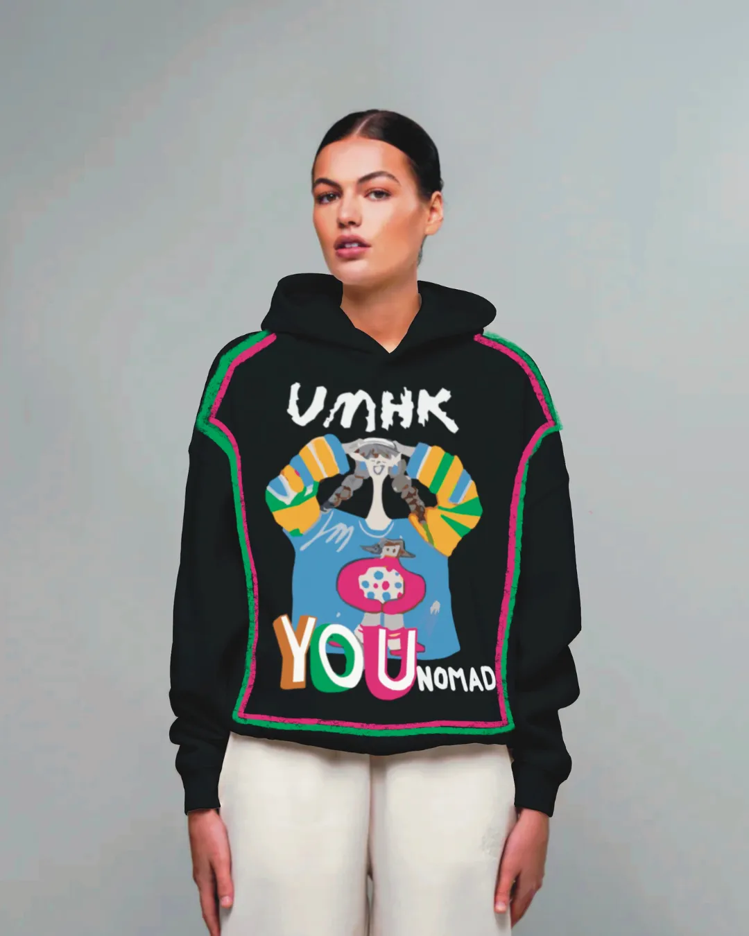 Women Black Oversized Hoodie - UMHK