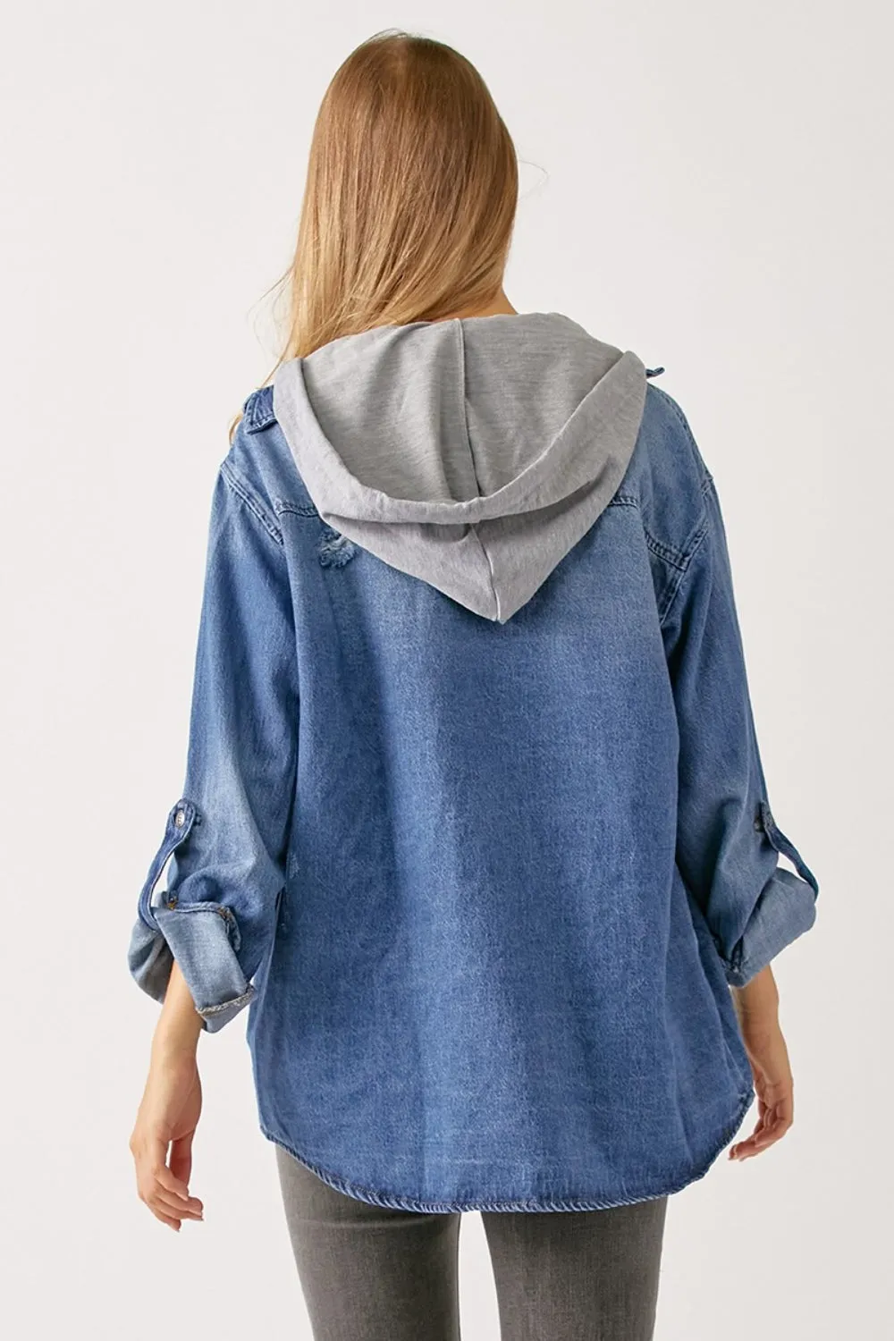 Women's RISEN Zip Up Hooded Denim Shirt