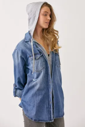 Women's RISEN Zip Up Hooded Denim Shirt